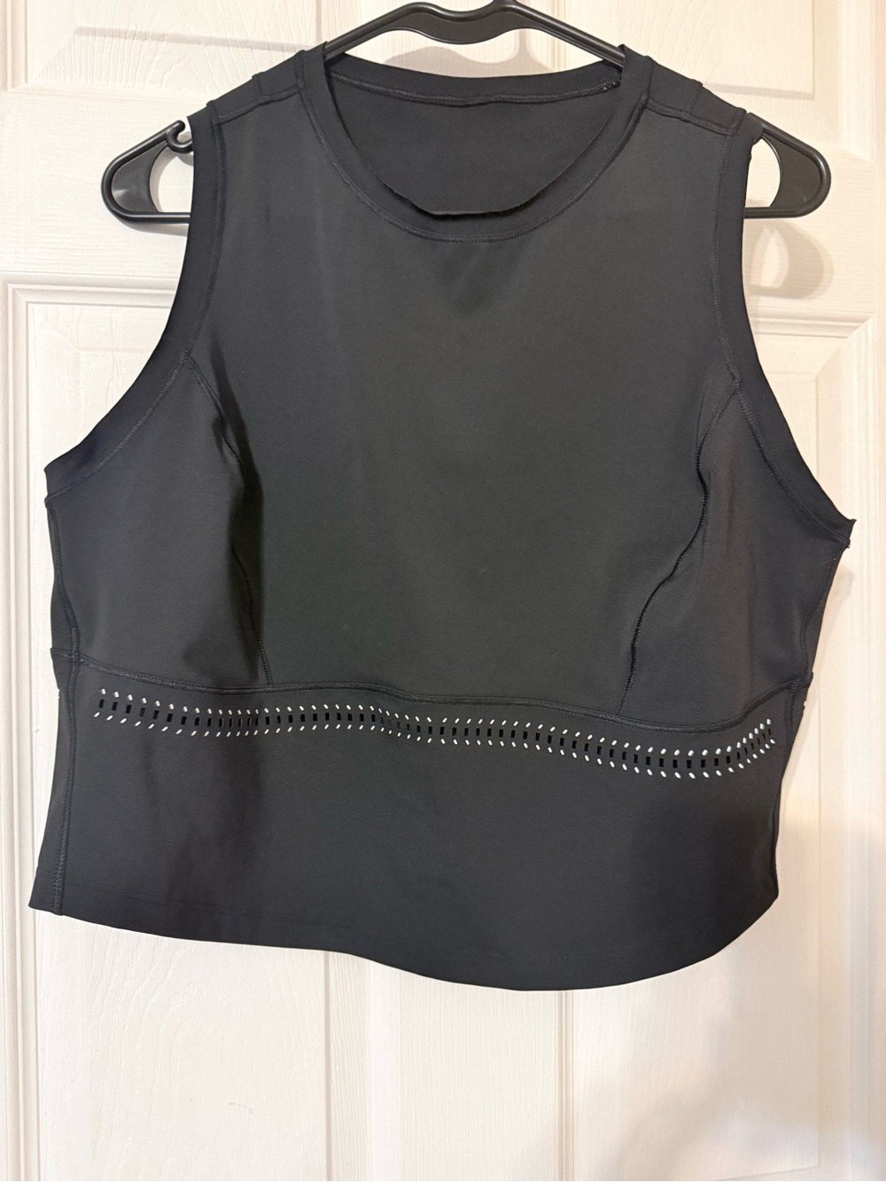 Athleta Black Cropped Muscle Tank with Laser-Cut Detail